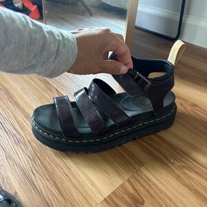 Burgundy vegan leather Dr. Martens sandals